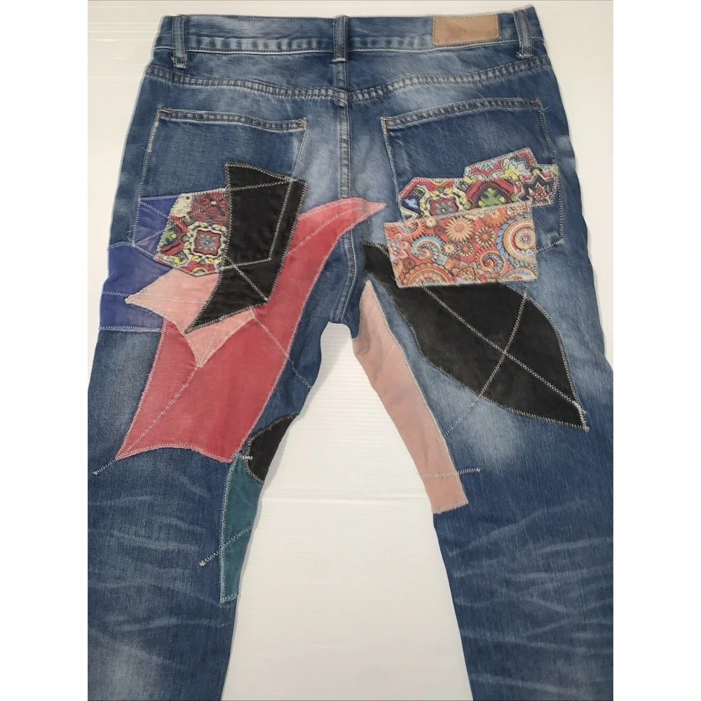 MNML Patchwork Jeans Mens 34x31 Embroidered Distressed Unisex Streetwear